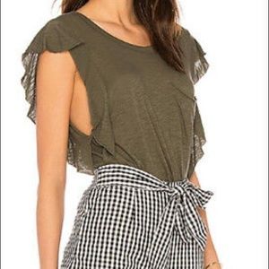 We The Free Free People green ruffle top w/pocket